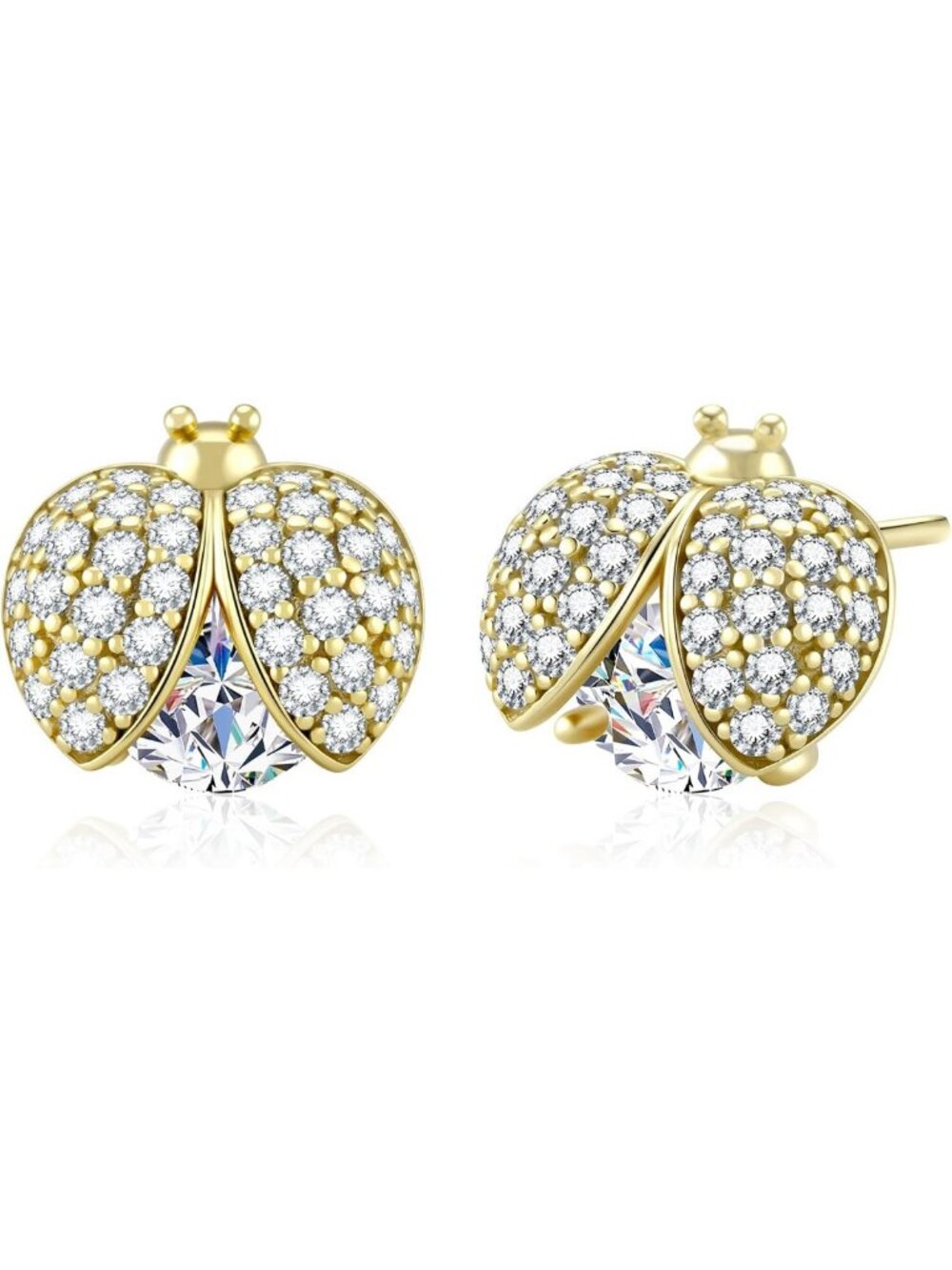 Elegant Moissanite Ladybug Stud Earrings, 14K Gold Plated Sterling Silver